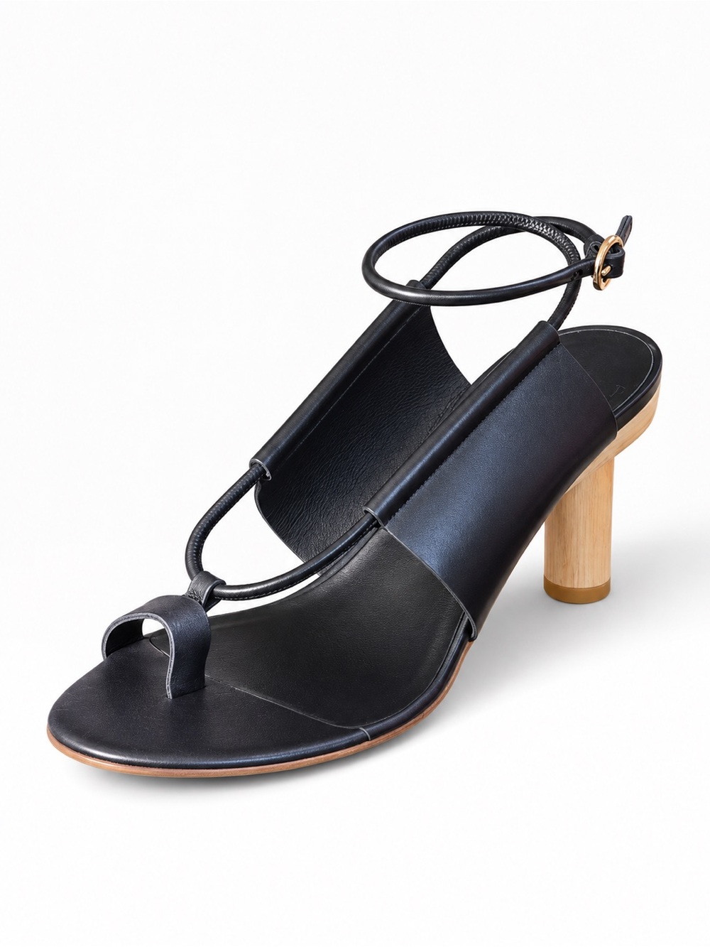 Tibi Black Leather Sculptural Heel Sandals Size 38.5